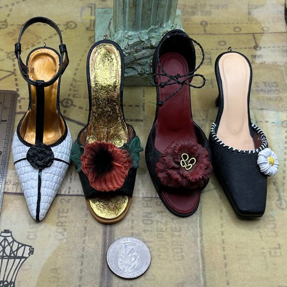 Other - Lot Set 4 Elegant High Heeled Hard Resin Shoe Ornaments Figurines Figure Couture